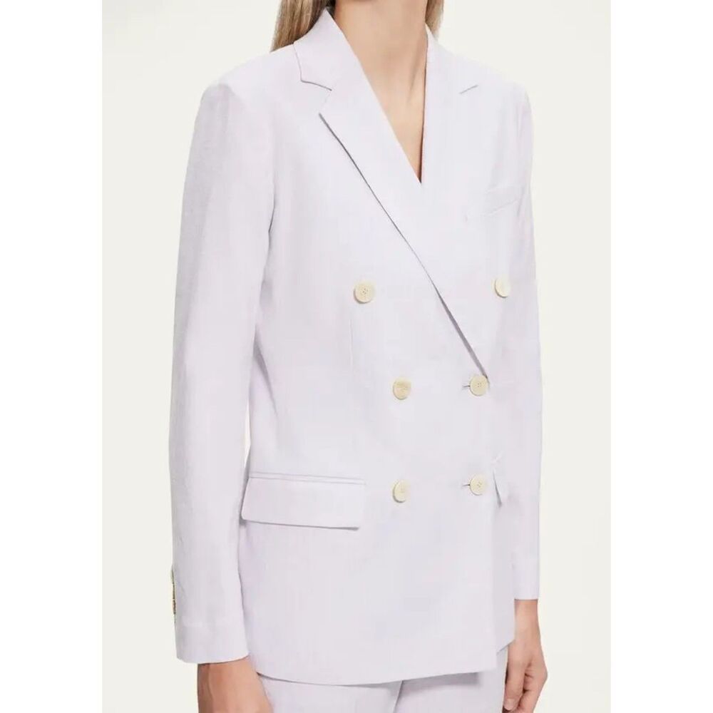 NWT Theory Women's Fitted Sharkskin Crunch Double-Breasted Jacket in Pearl Sz 0 - Picture 4 of 16
